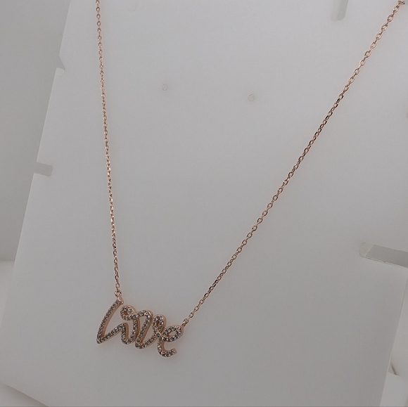 Rose Gold Adjustable Love Necklace w/ CZ Stones - Picture 4 of 7